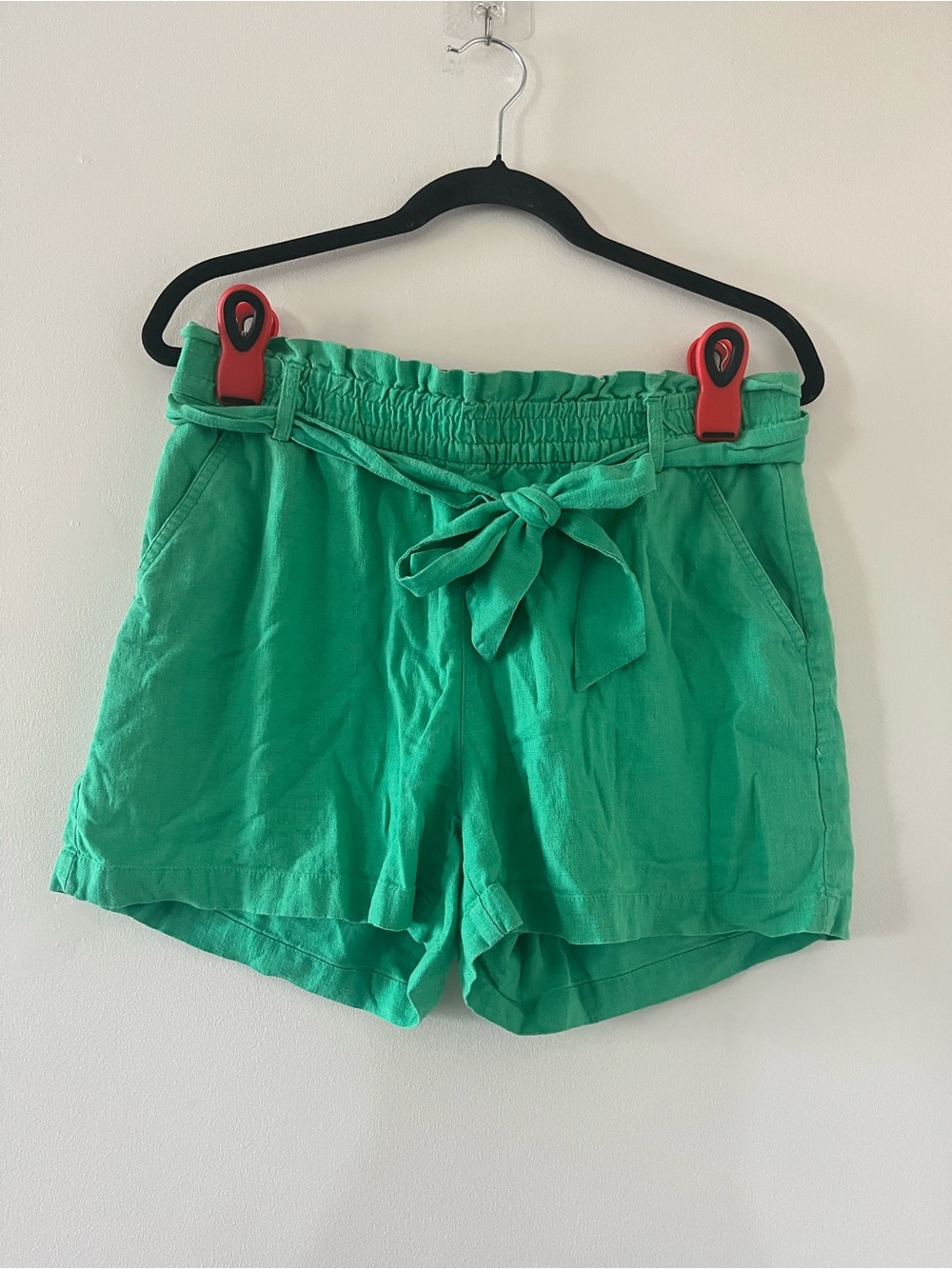 J Crew Green Linen Blend Tie Waist Shorts Small Coastal Resort Euro Summer Beach - Picture 1 of 6
